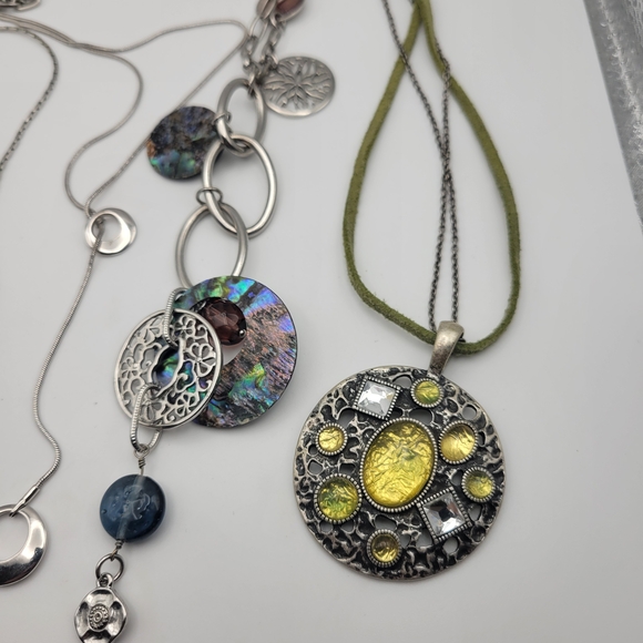 Lia Sophia Silver and Yellow Multi-Pendant Necklace Log of 4 - Picture 3 of 14